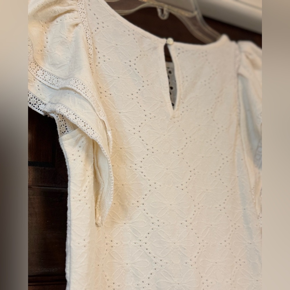 LOFT Cream Flutter Sleeve‎ Ruffled Top - Picture 2 of 6